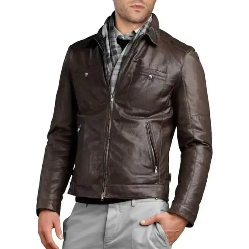 Soft Stylish Men's Genuine Lambskin Dark Brown Leather Jacket