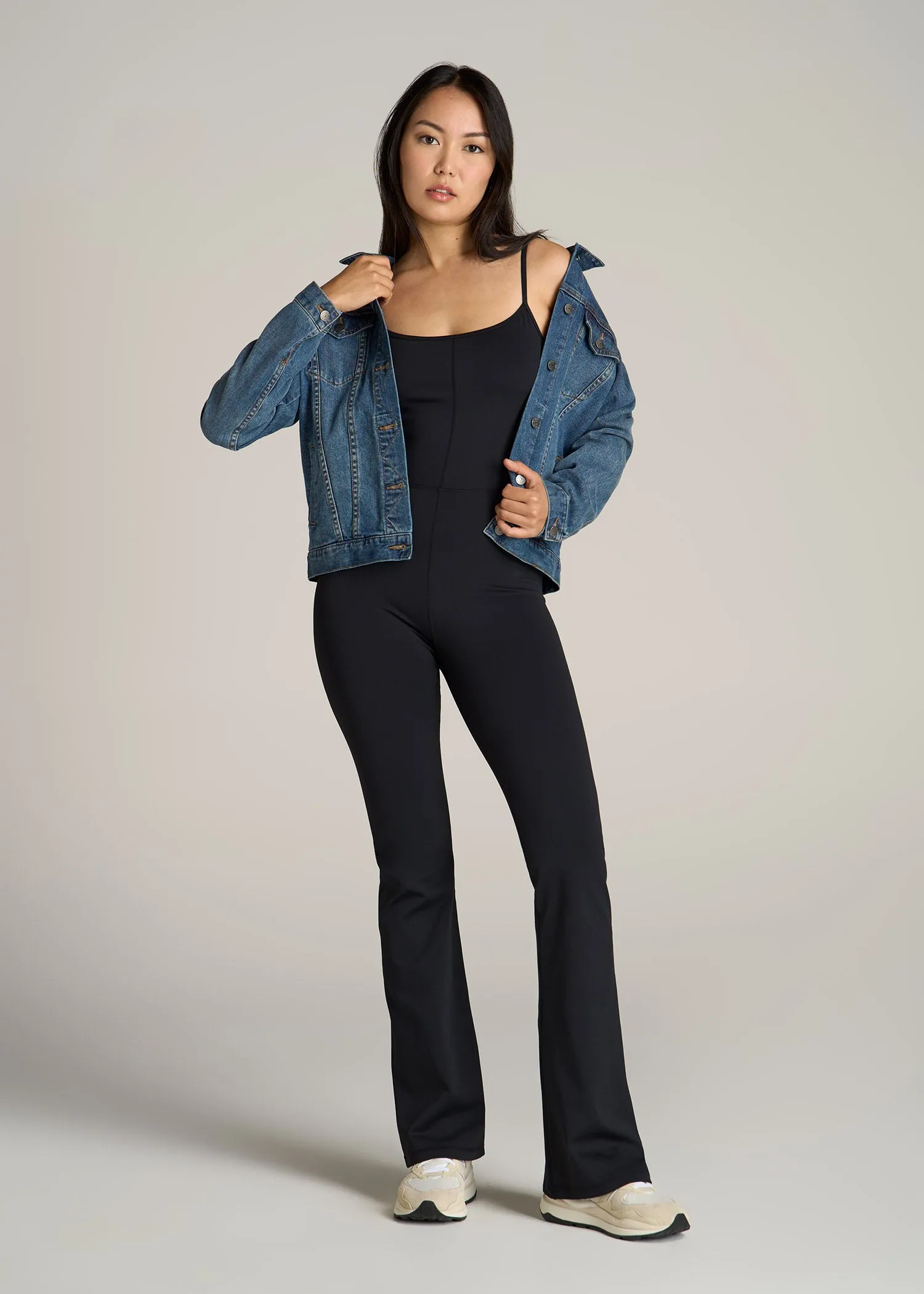 Spaghetti Strap Flare Tall Women's Jumpsuit in Black
