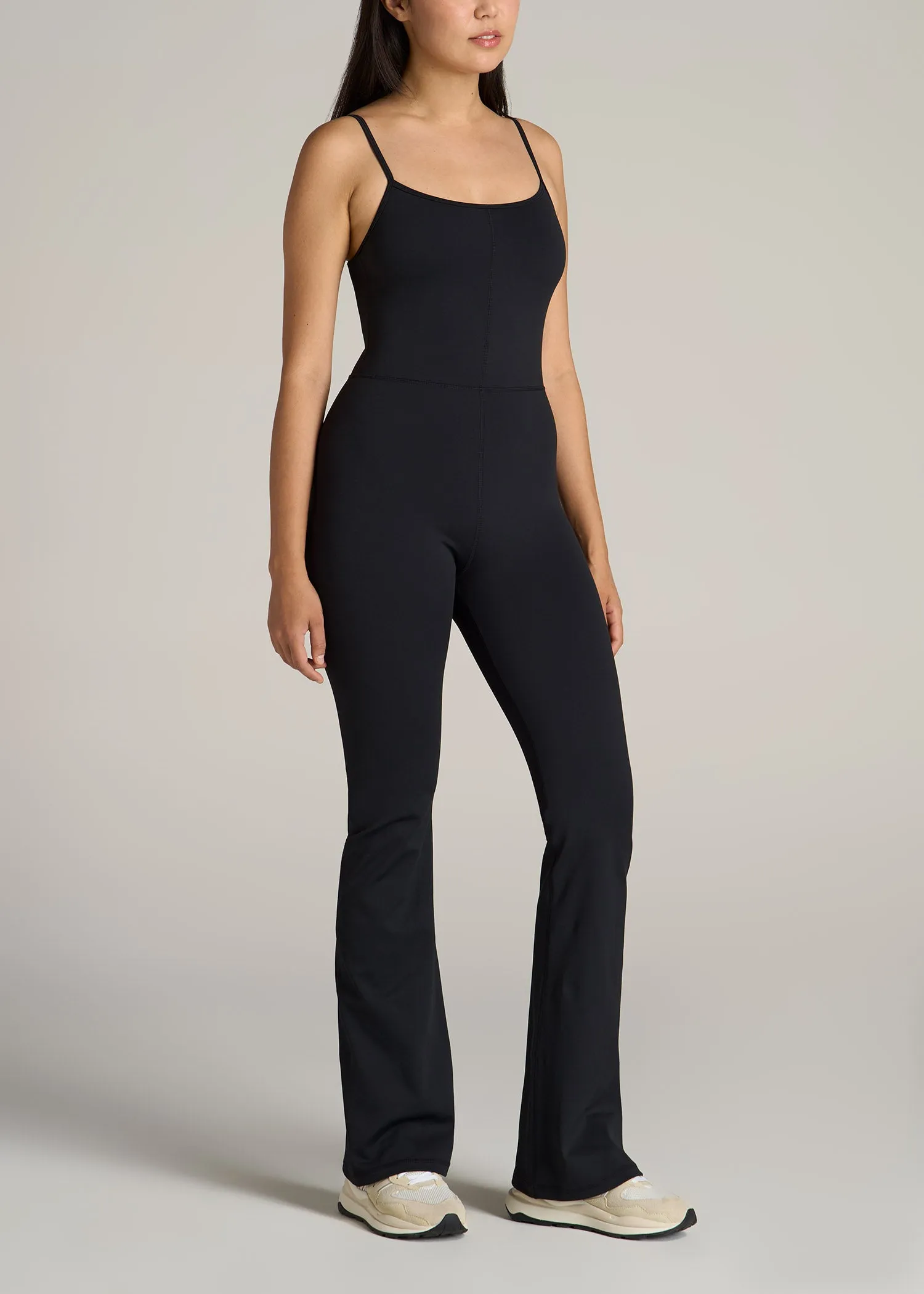 Spaghetti Strap Flare Tall Women's Jumpsuit in Black
