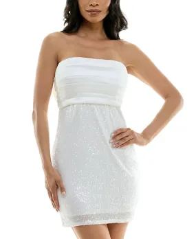 Speechless Juniors' Sequined Bow-Back Bodycon Dress  Color White Jm Size L
