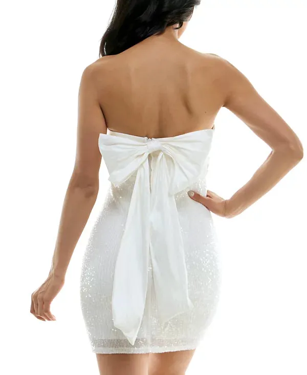 Speechless Juniors' Sequined Bow-Back Bodycon Dress  Color White Jm Size L