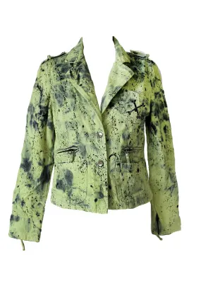 splatter green denim military style jacket | size L