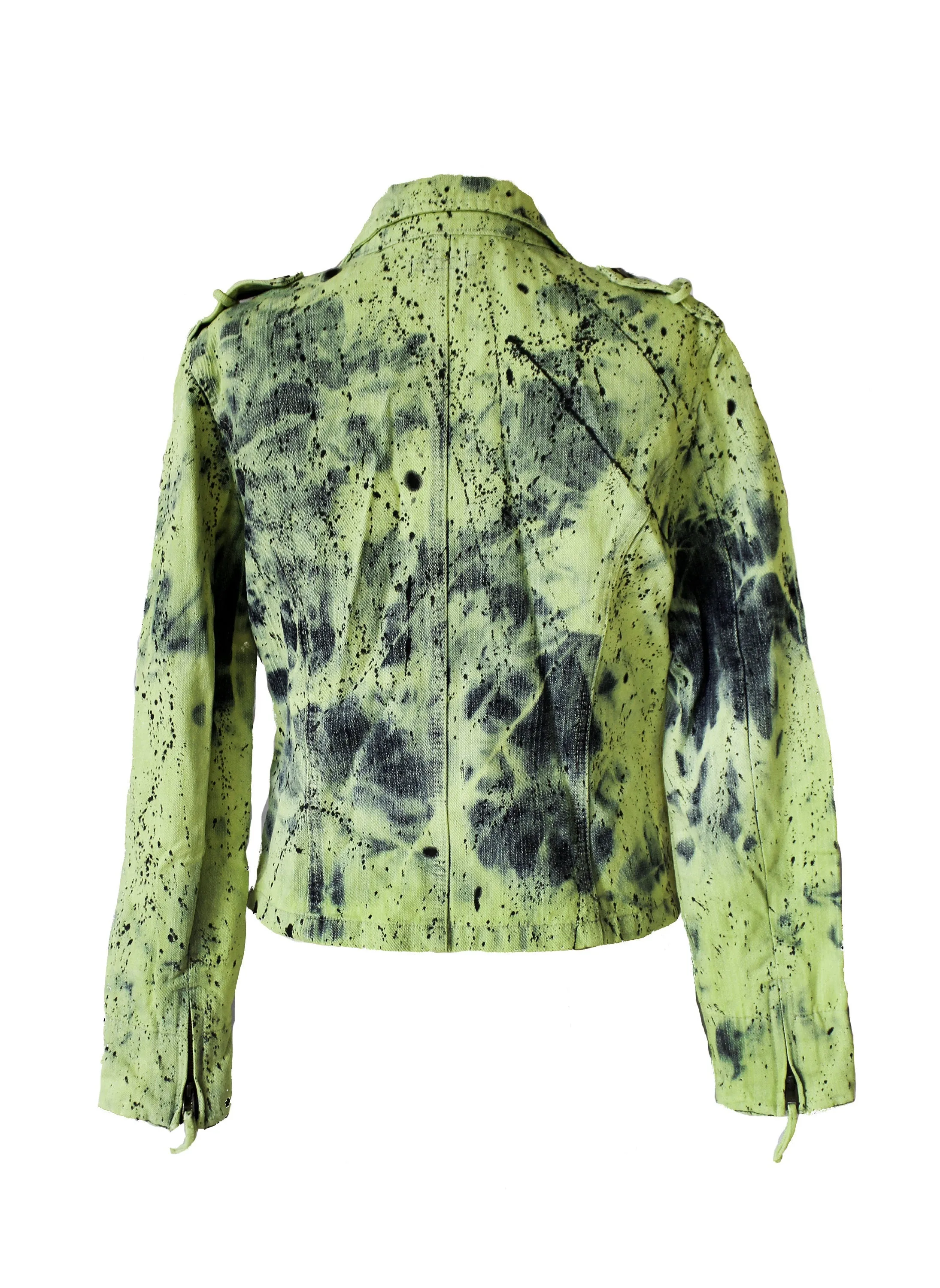 splatter green denim military style jacket | size L