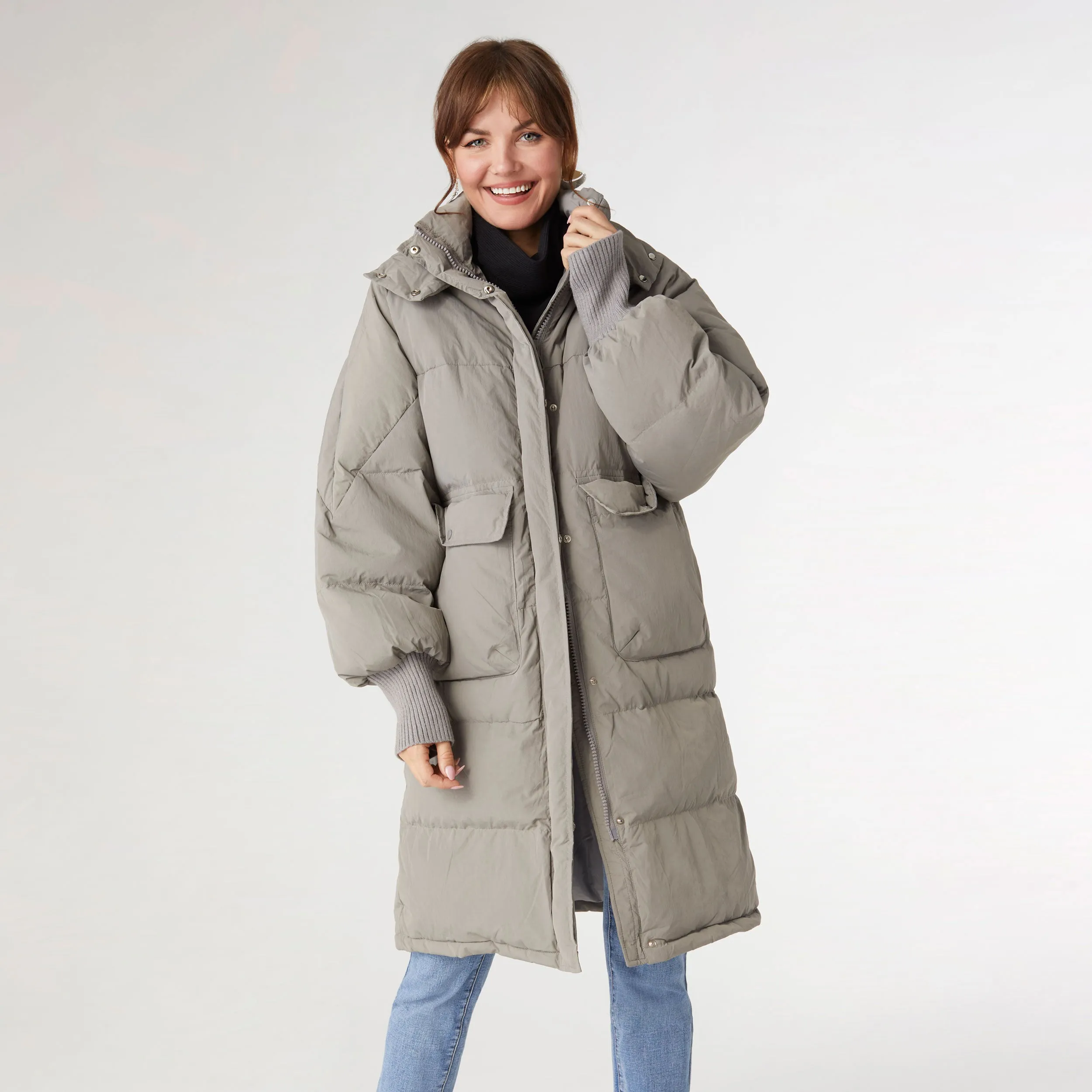 Vale Relaxed Down Puffer Jacket with Hood - Silver Sage - Final Sale