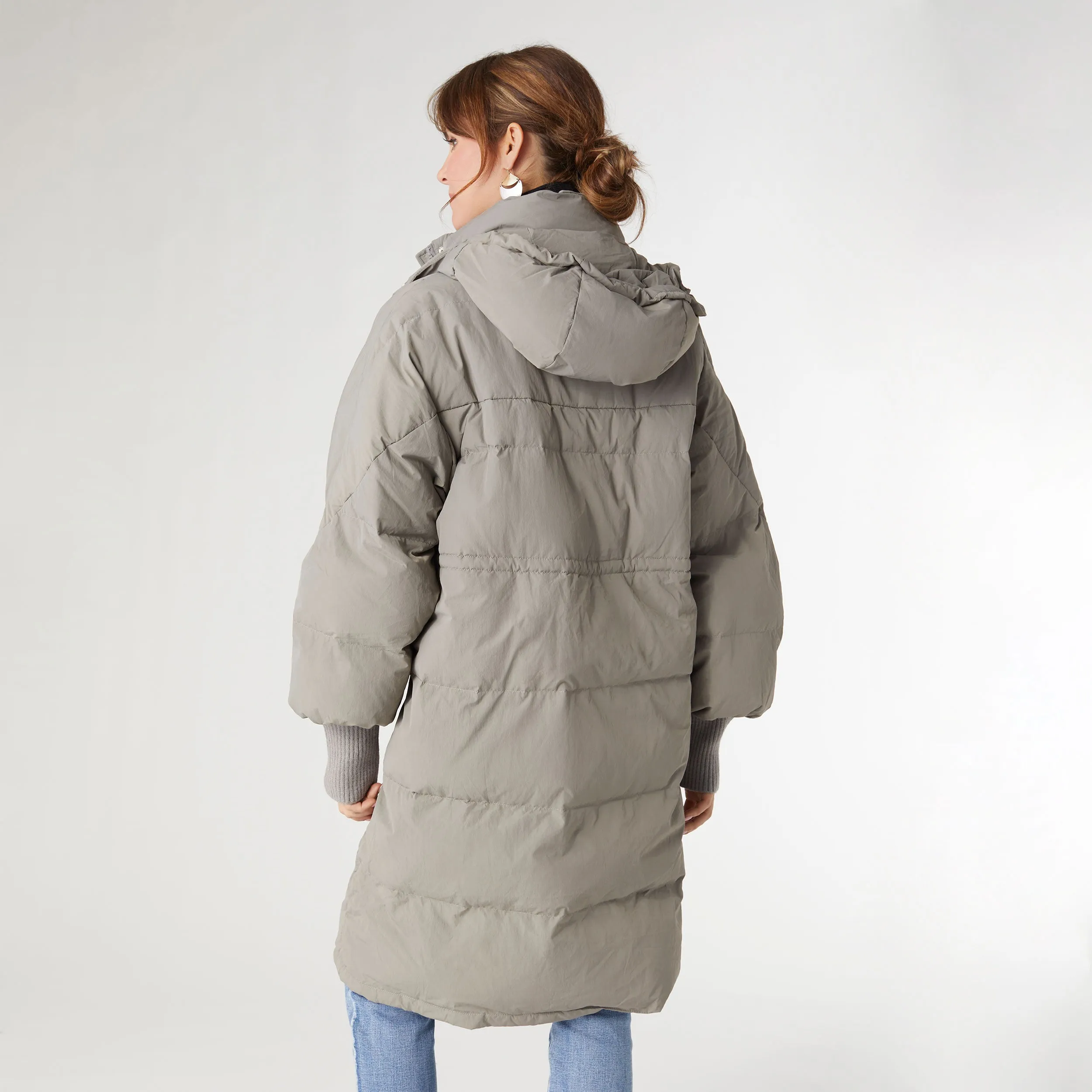 Vale Relaxed Down Puffer Jacket with Hood - Silver Sage - Final Sale