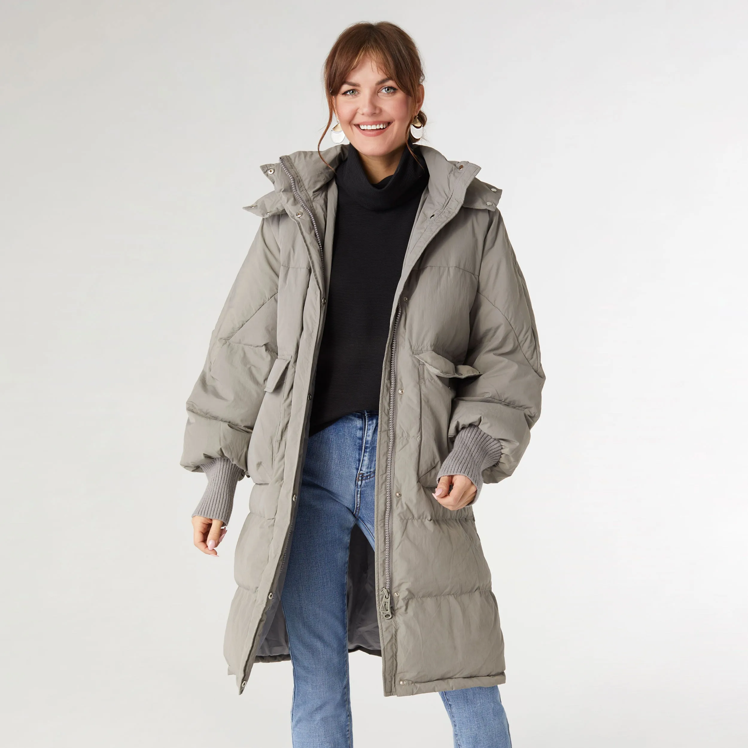 Vale Relaxed Down Puffer Jacket with Hood - Silver Sage - Final Sale