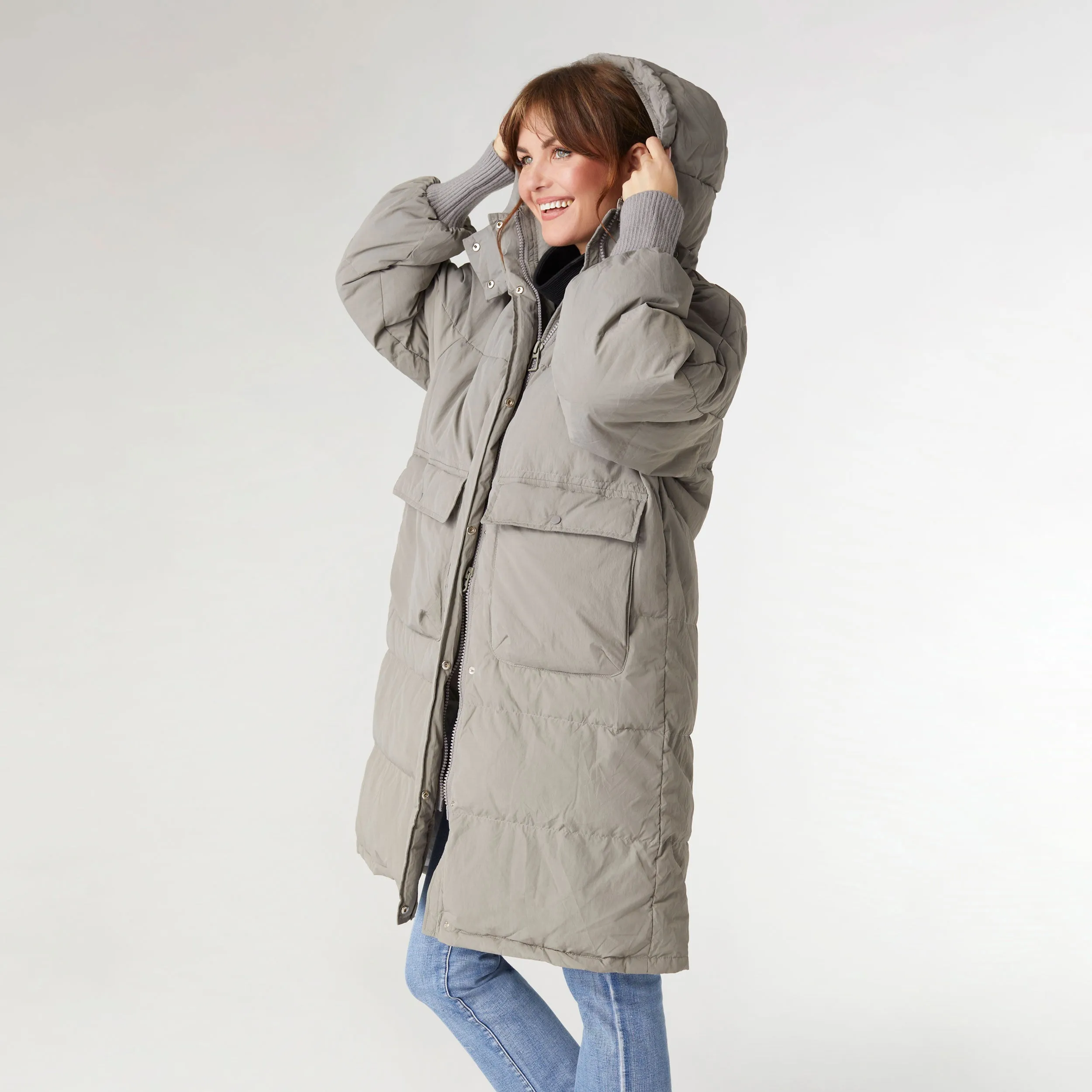Vale Relaxed Down Puffer Jacket with Hood - Silver Sage - Final Sale