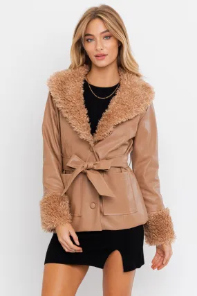 Vegan Leather Brown Coat