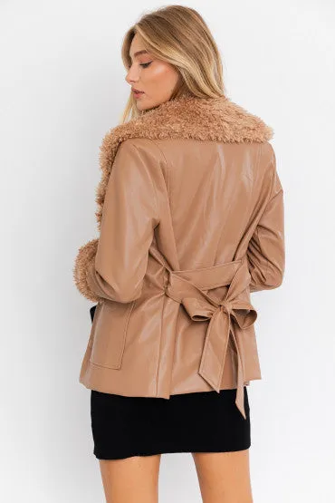 Vegan Leather Brown Coat