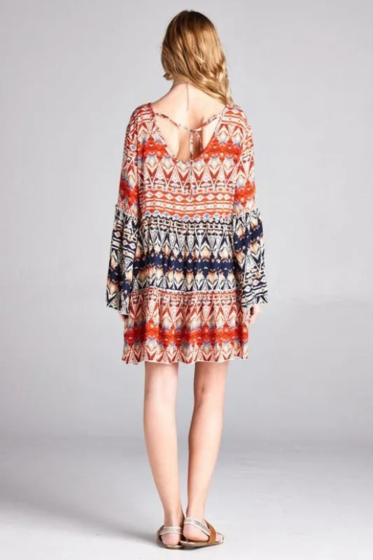 Velzera Boho Tunic Dress - Blue/Red