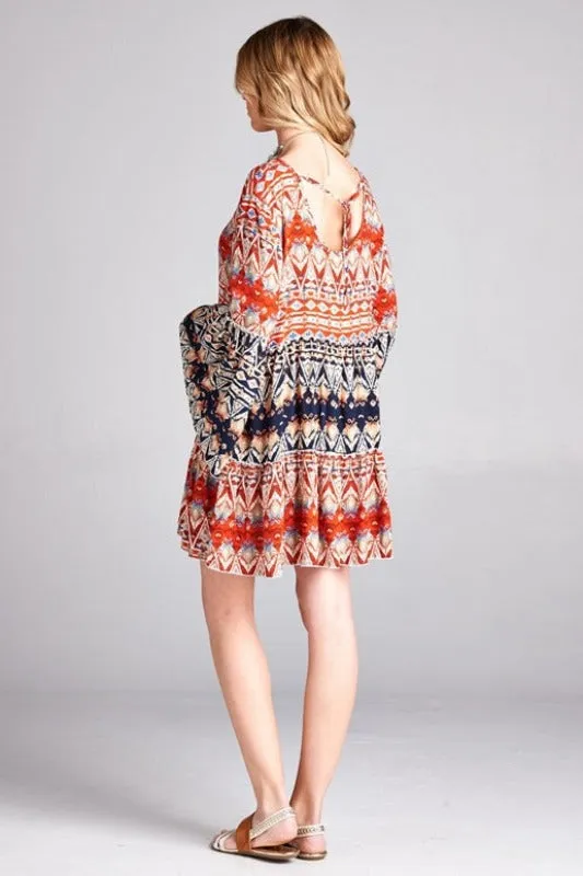 Velzera Boho Tunic Dress - Blue/Red