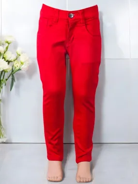 Vibrant Red Slim-Fit Stretchable Pants for Girls