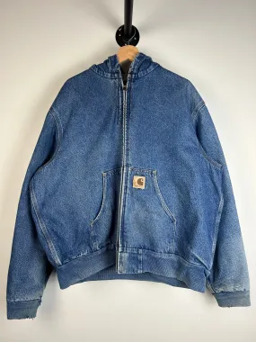 Vintage 90's Carhartt Fleece Lined Denim Active Hooded Jacket J08DST