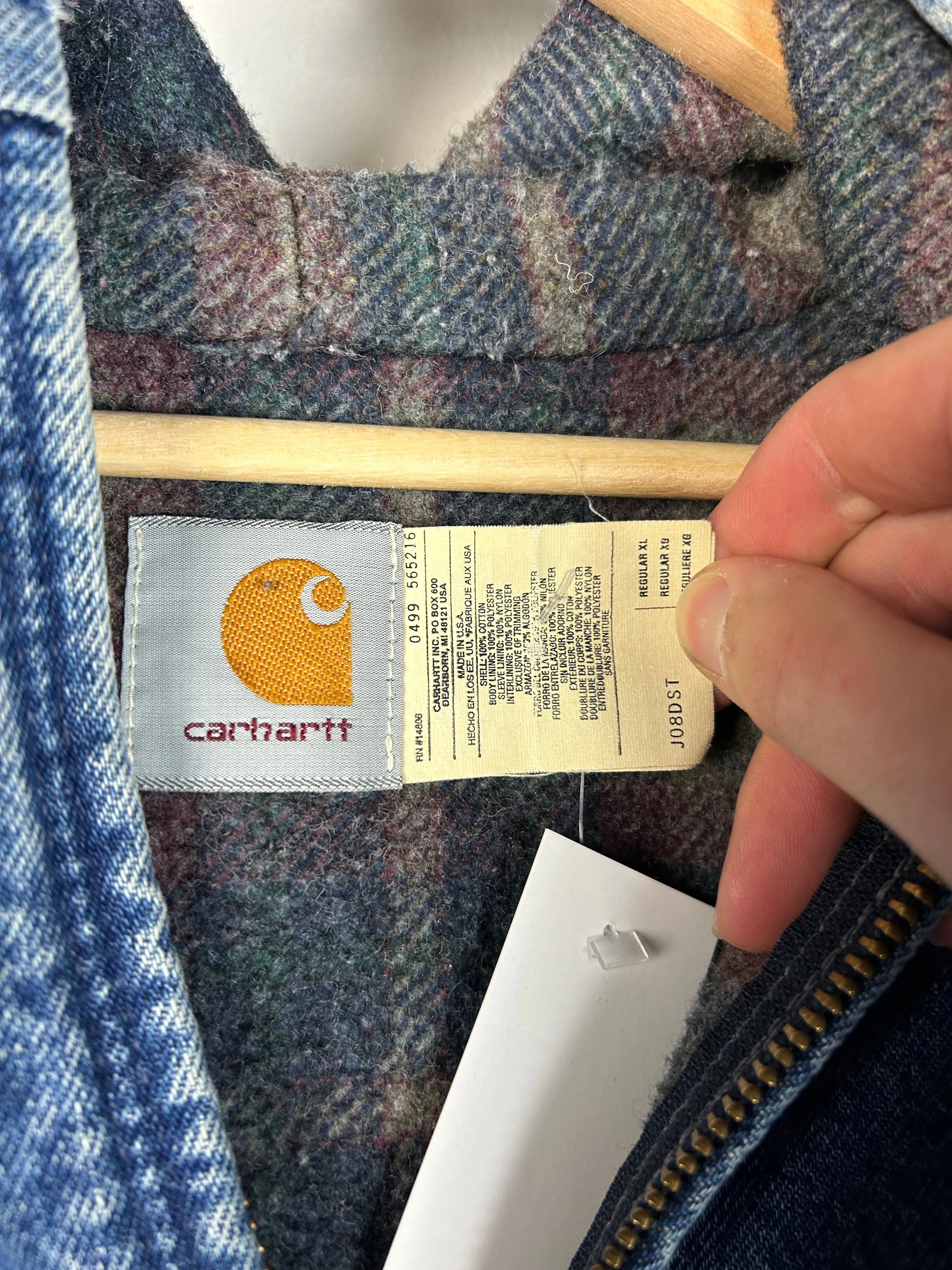 Vintage 90's Carhartt Fleece Lined Denim Active Hooded Jacket J08DST