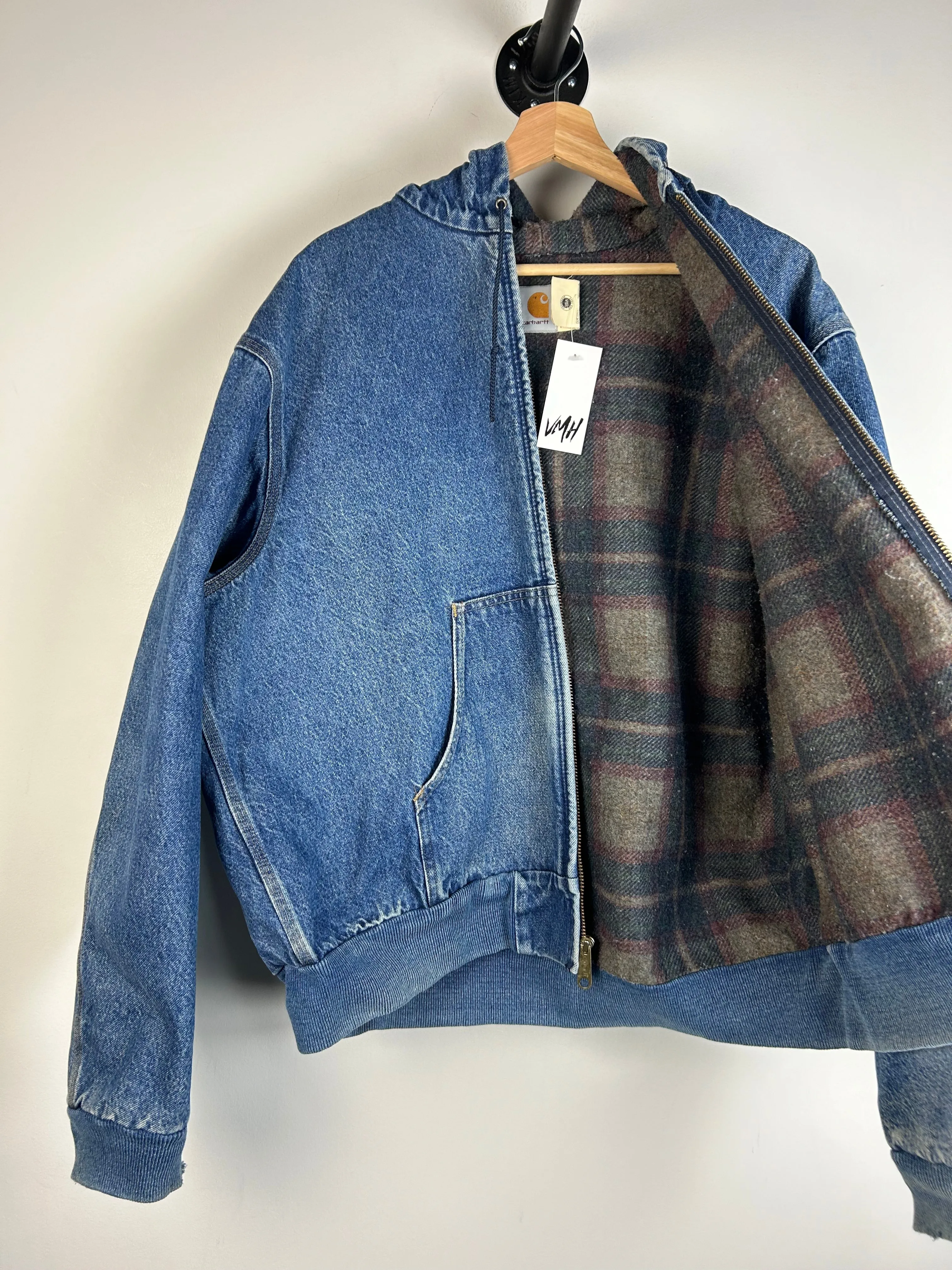 Vintage 90's Carhartt Fleece Lined Denim Active Hooded Jacket J08DST