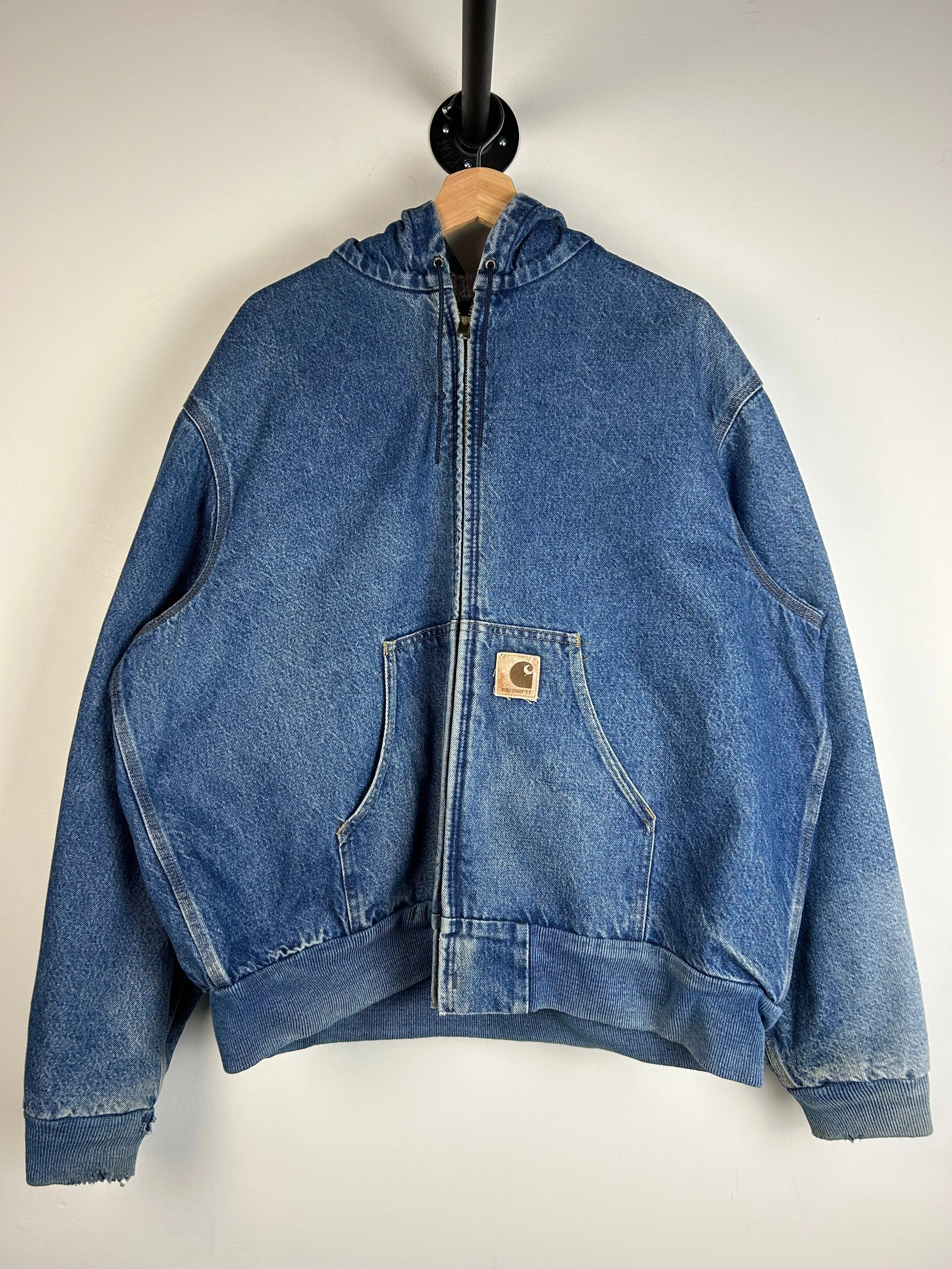 Vintage 90's Carhartt Fleece Lined Denim Active Hooded Jacket J08DST