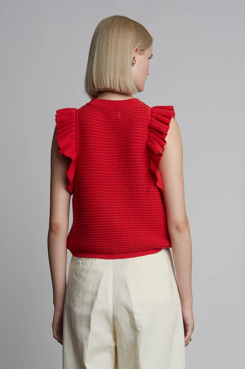 Viola Knit Ruffle Tank Red
