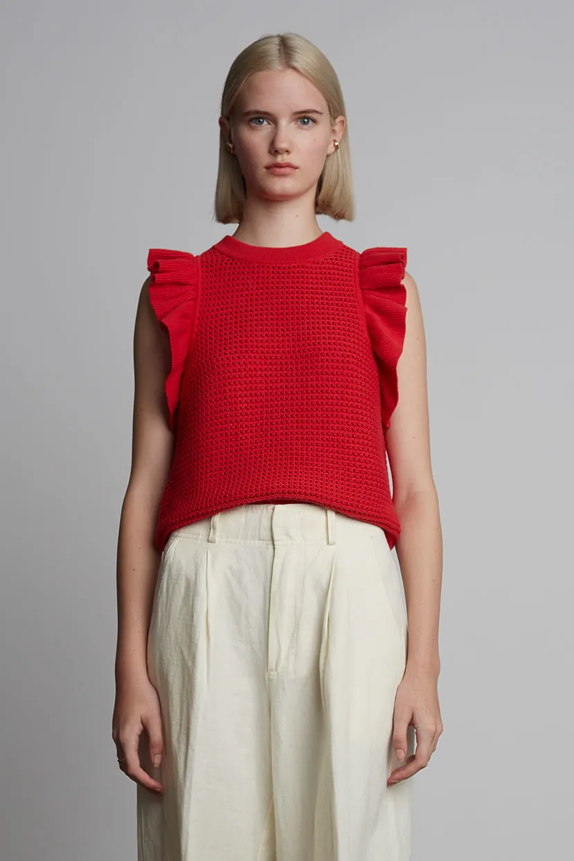 Viola Knit Ruffle Tank Red