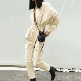 Waze Beige V-Neck Jumpsuit