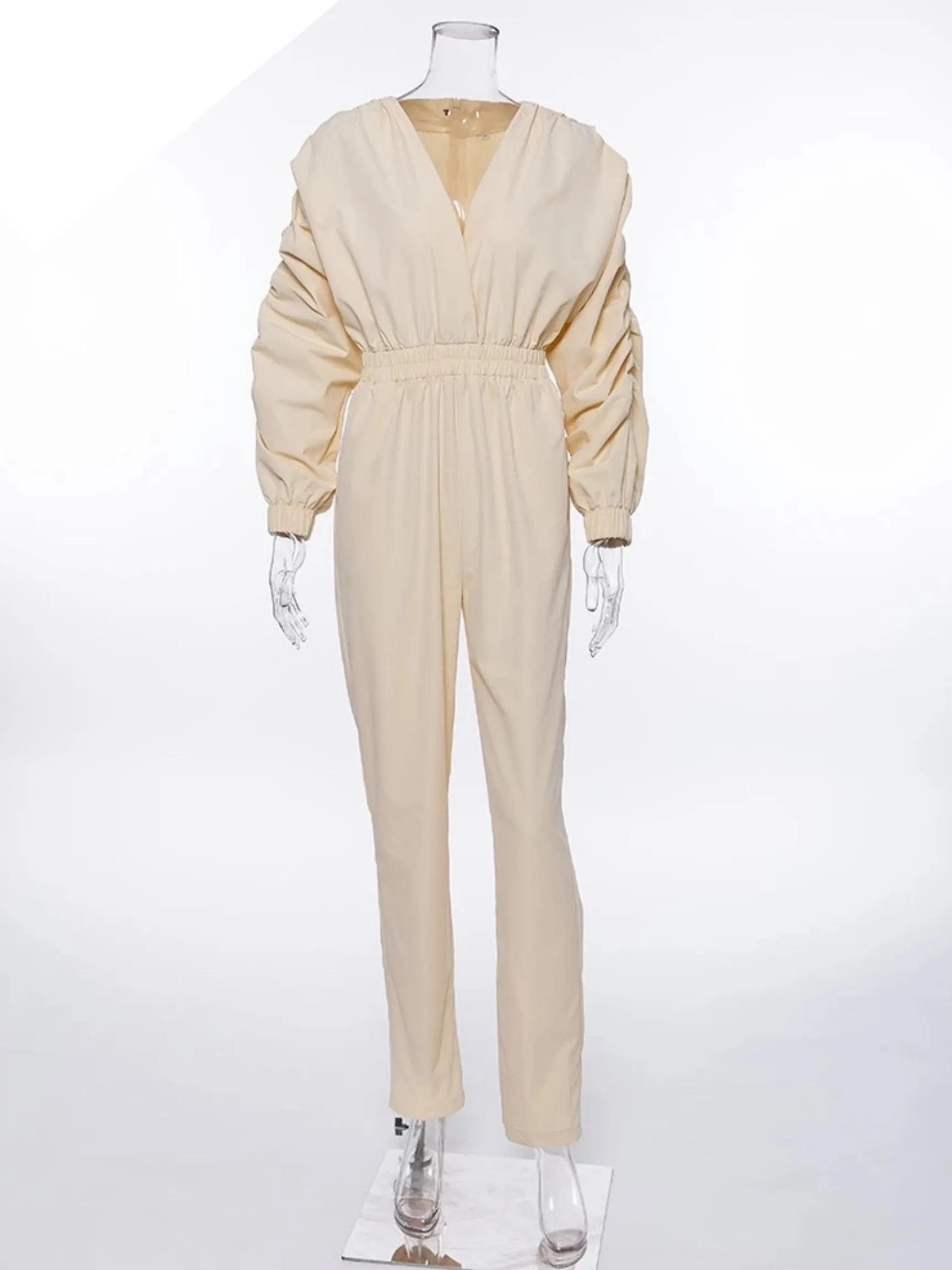 Waze Beige V-Neck Jumpsuit