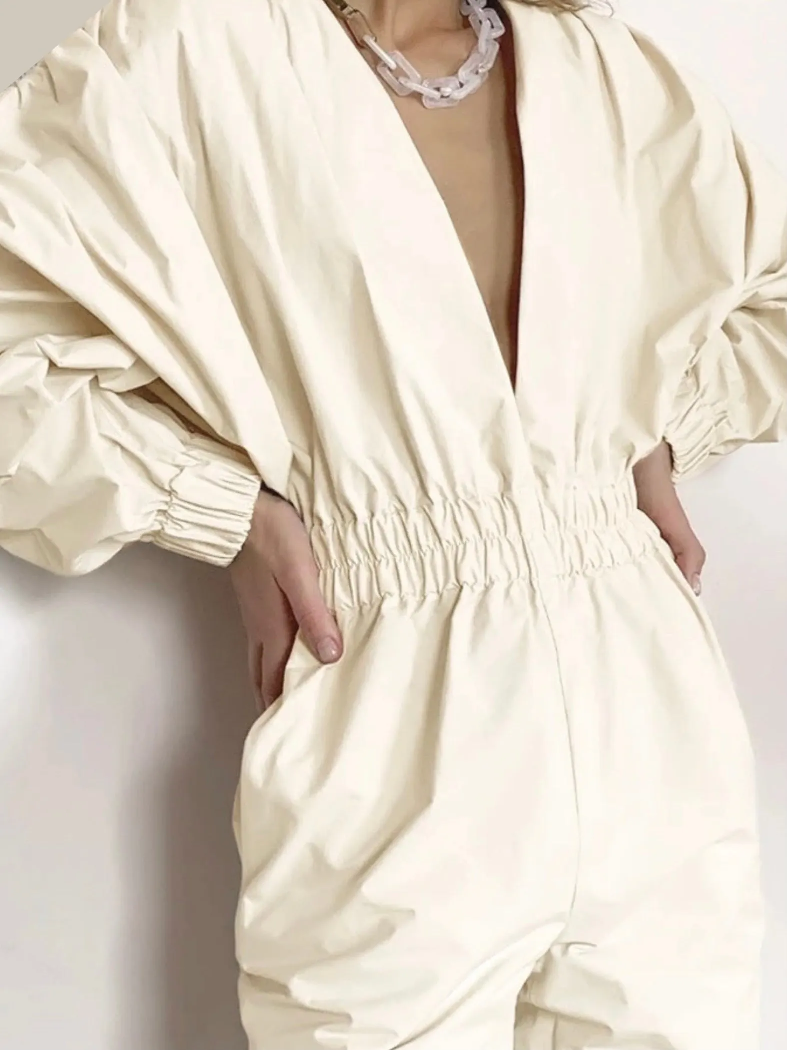 Waze Beige V-Neck Jumpsuit