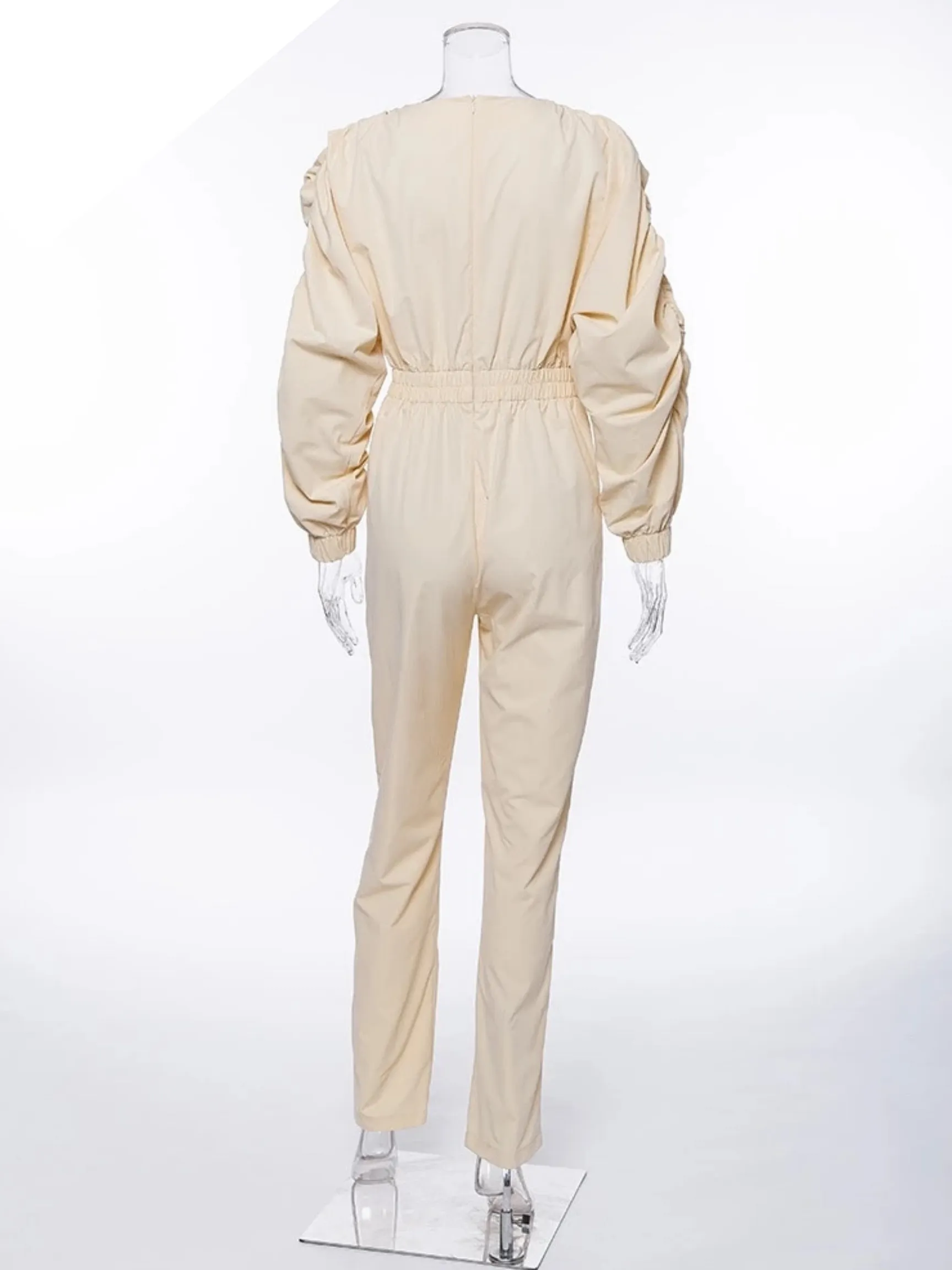 Waze Beige V-Neck Jumpsuit