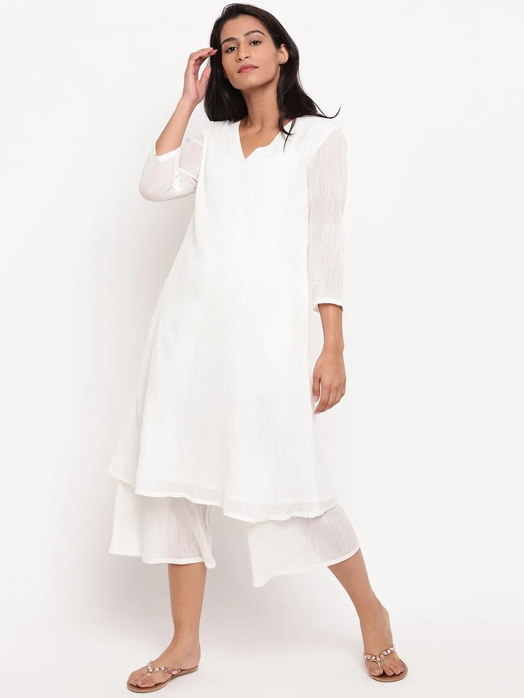 White Crinkled Kurta