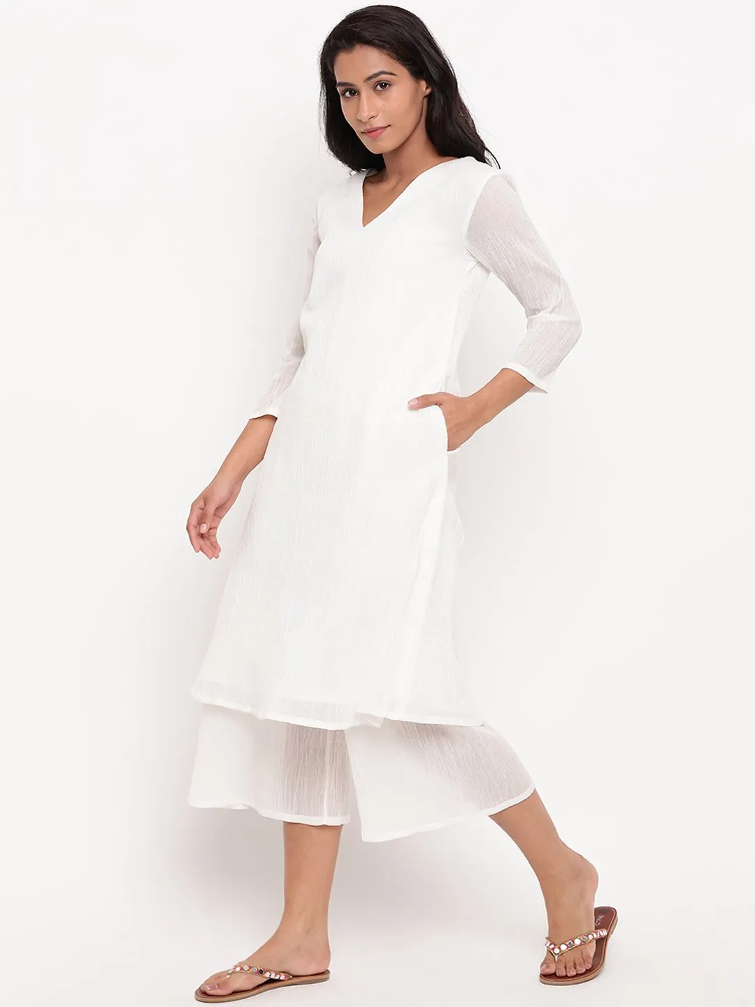 White Crinkled Kurta