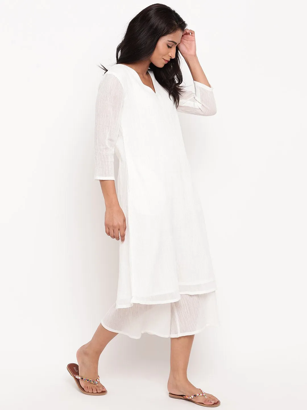 White Crinkled Kurta