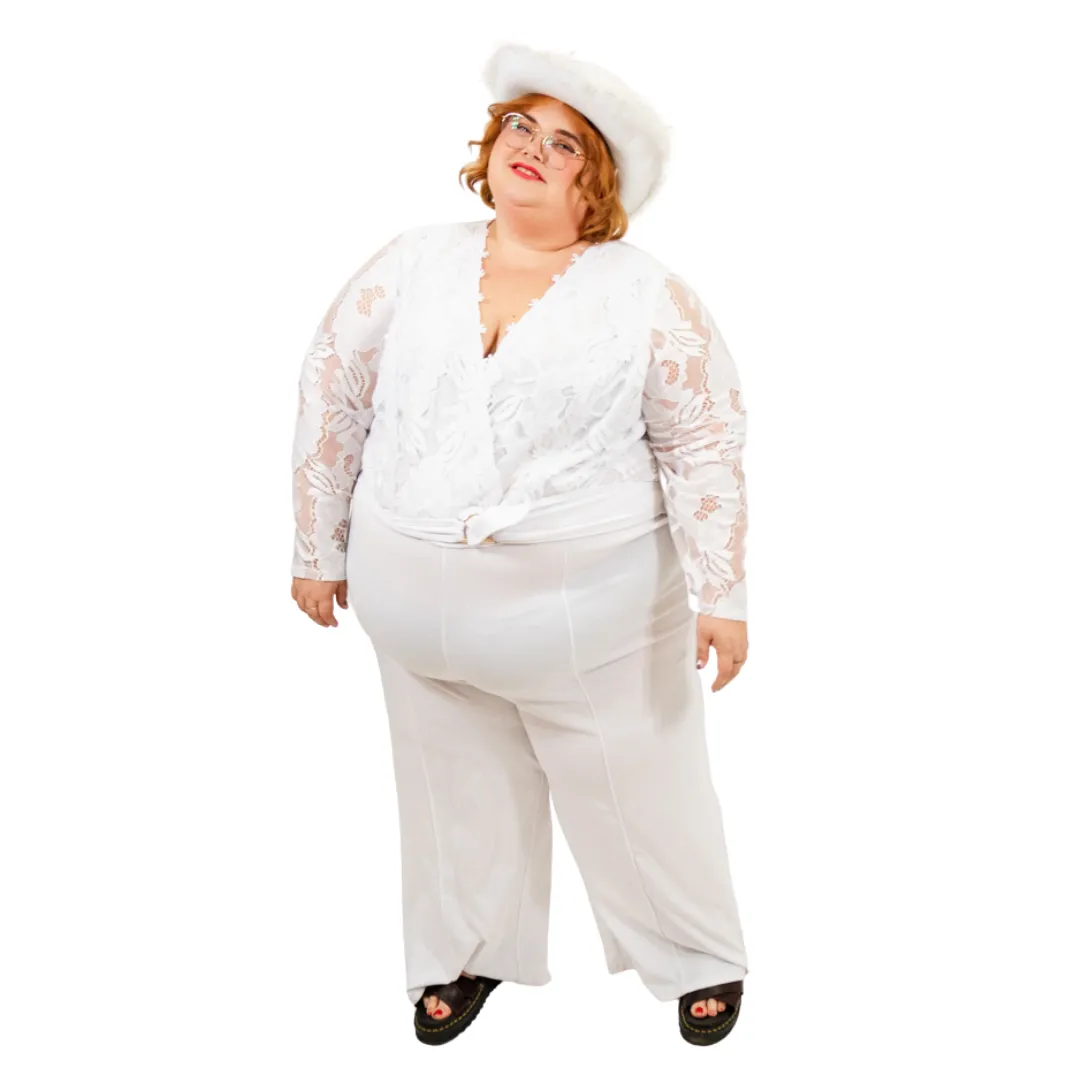 White Long Sleeve Lace Jumpsuit