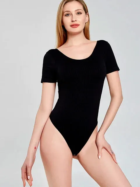 Woman Short Sleeve Thong Bodysuits