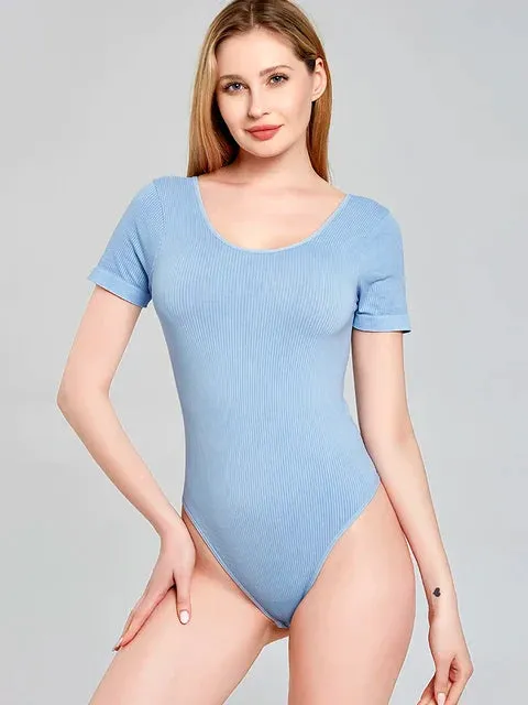 Woman Short Sleeve Thong Bodysuits