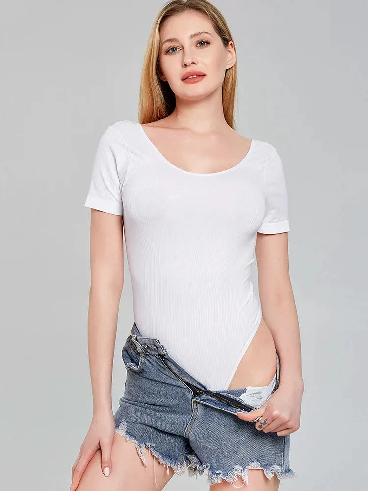 Woman Short Sleeve Thong Bodysuits