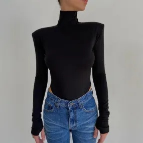 Women Backless Long Sleeve Solid Slim Bodycon Bodysuit