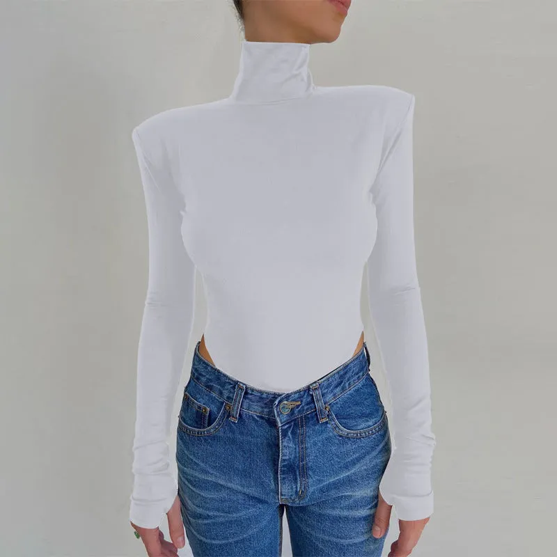 Women Backless Long Sleeve Solid Slim Bodycon Bodysuit