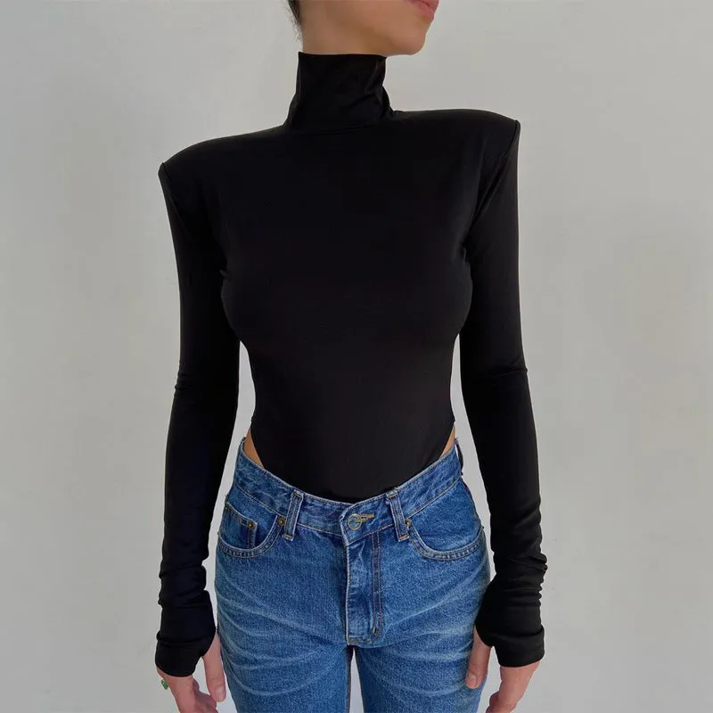 Women Backless Long Sleeve Solid Slim Bodycon Bodysuit