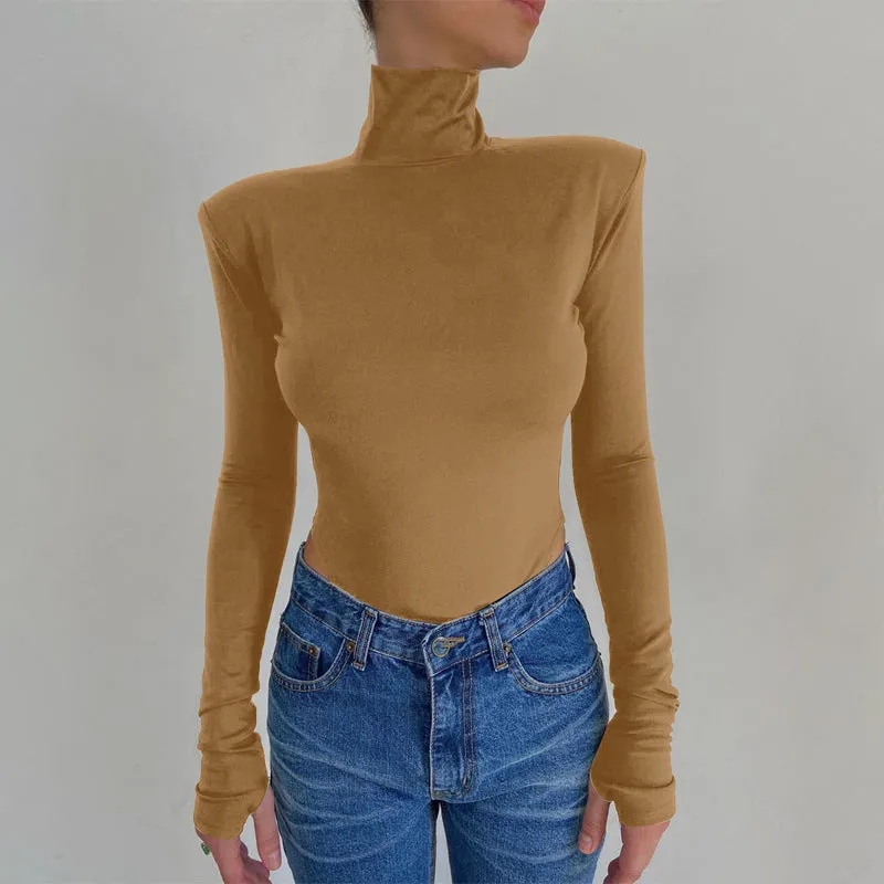 Women Backless Long Sleeve Solid Slim Bodycon Bodysuit