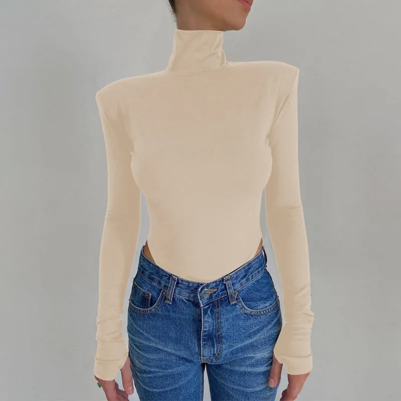 Women Backless Long Sleeve Solid Slim Bodycon Bodysuit