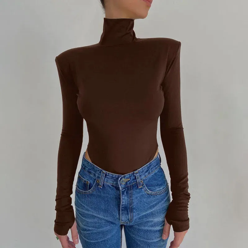 Women Backless Long Sleeve Solid Slim Bodycon Bodysuit