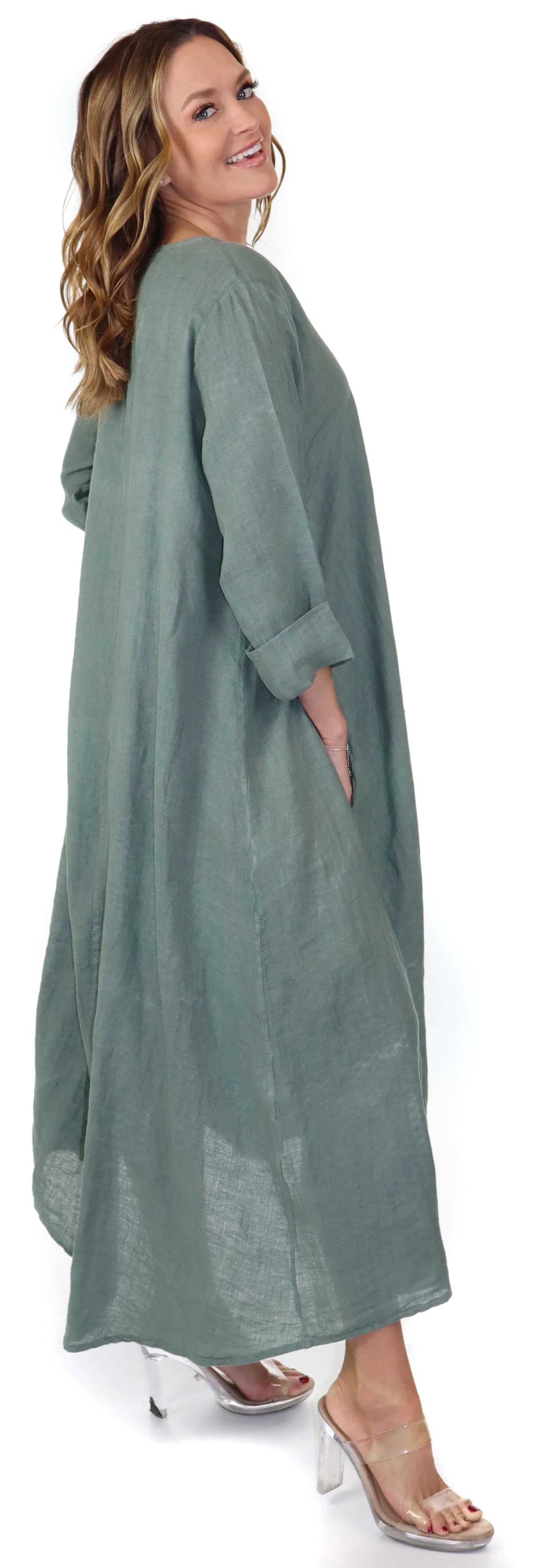 Womens Swing Maxi Dress, Loose Fitting, Made in Italy | Regular and Plus Sizes, 100% Linen