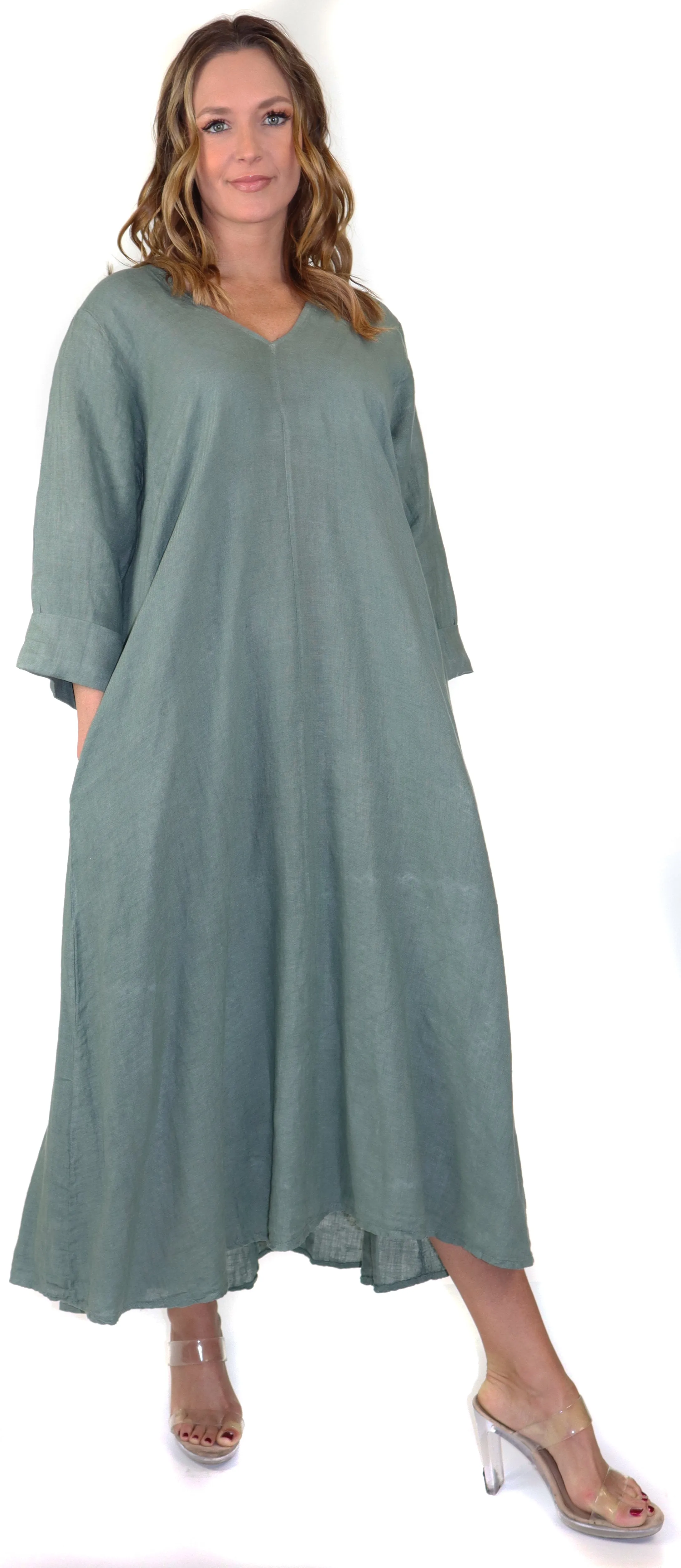 Womens Swing Maxi Dress, Loose Fitting, Made in Italy | Regular and Plus Sizes, 100% Linen
