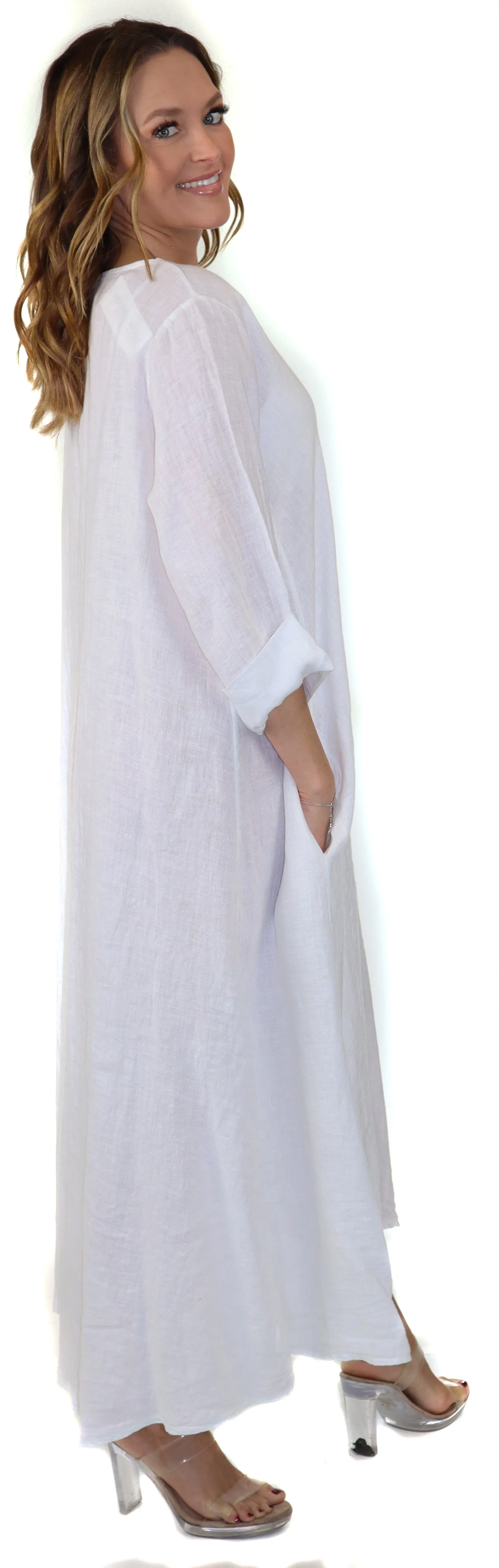 Womens Swing Maxi Dress, Loose Fitting, Made in Italy | Regular and Plus Sizes, 100% Linen