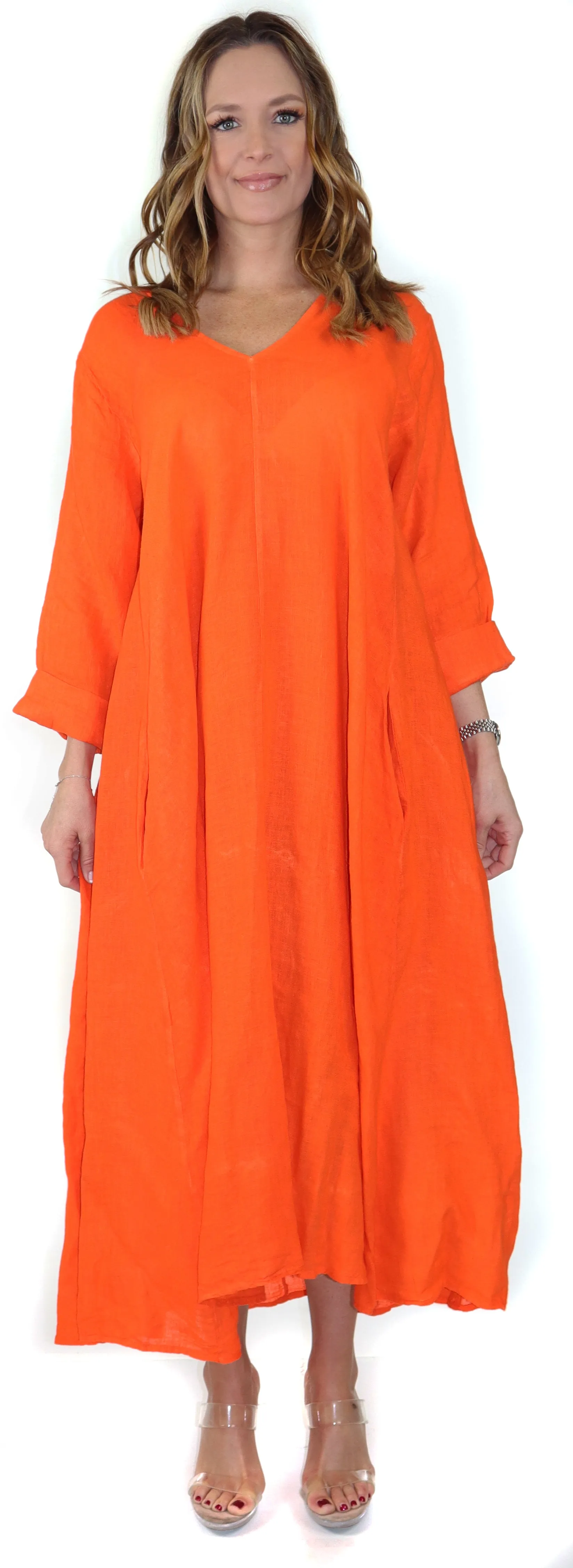 Womens Swing Maxi Dress, Loose Fitting, Made in Italy | Regular and Plus Sizes, 100% Linen