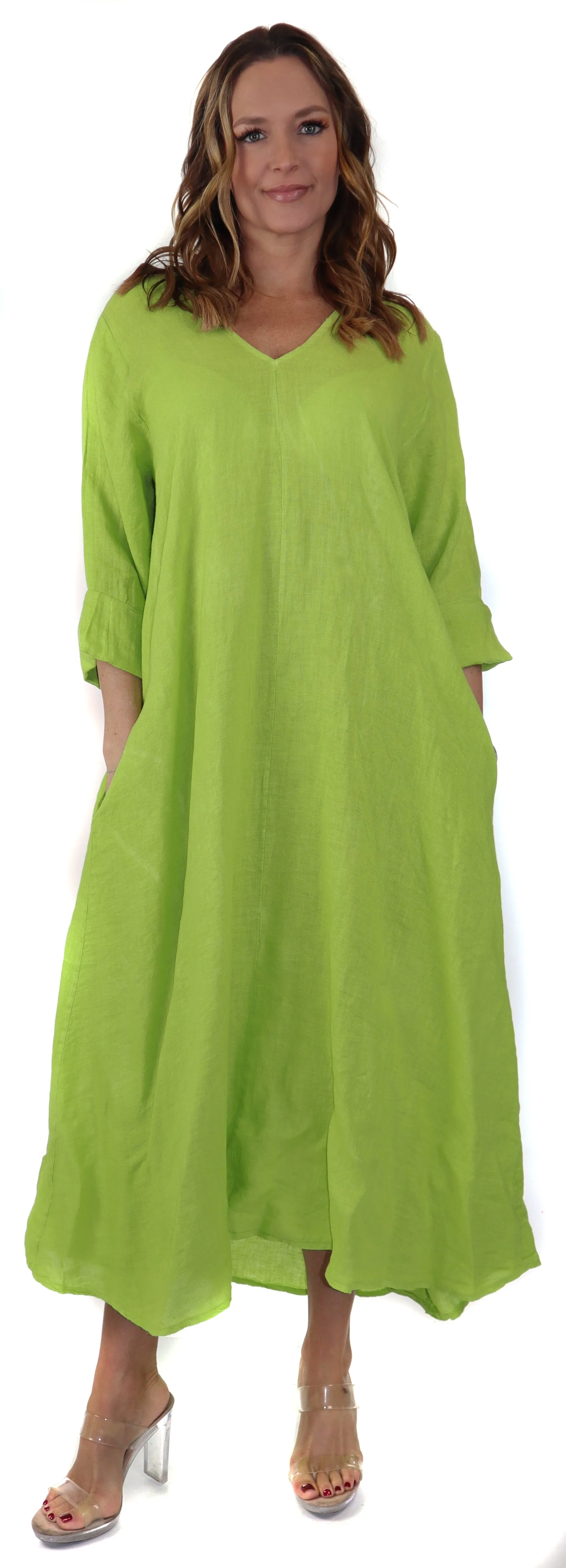 Womens Swing Maxi Dress, Loose Fitting, Made in Italy | Regular and Plus Sizes, 100% Linen