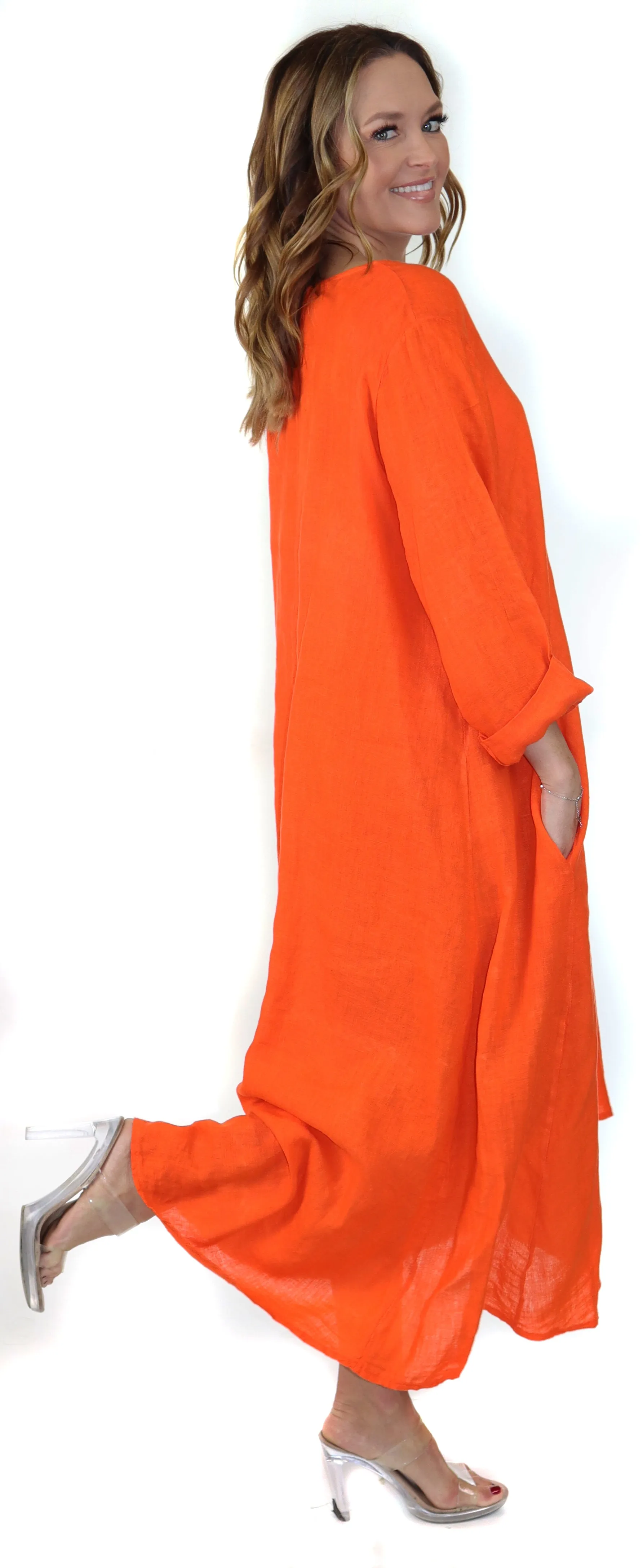 Womens Swing Maxi Dress, Loose Fitting, Made in Italy | Regular and Plus Sizes, 100% Linen