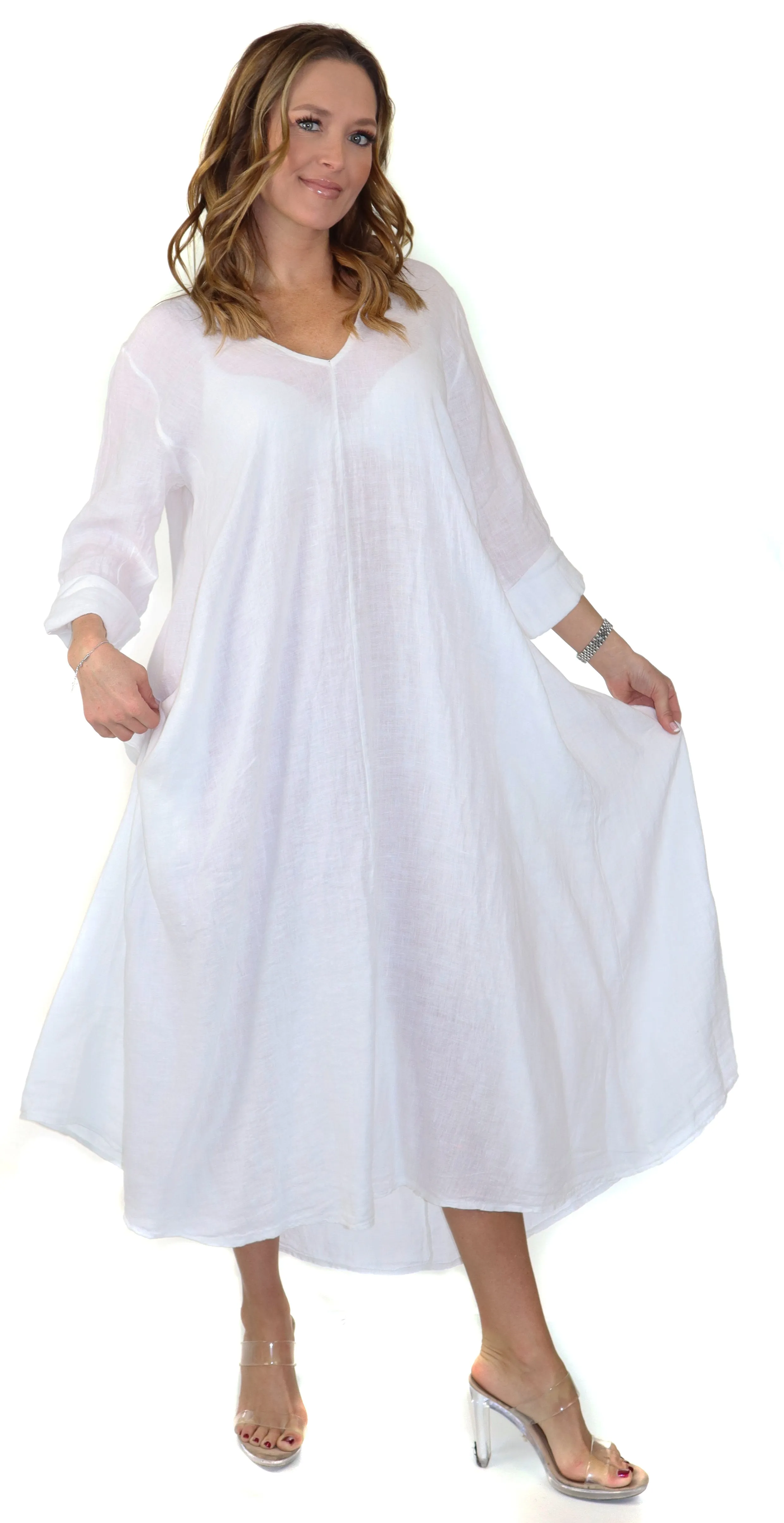 Womens Swing Maxi Dress, Loose Fitting, Made in Italy | Regular and Plus Sizes, 100% Linen
