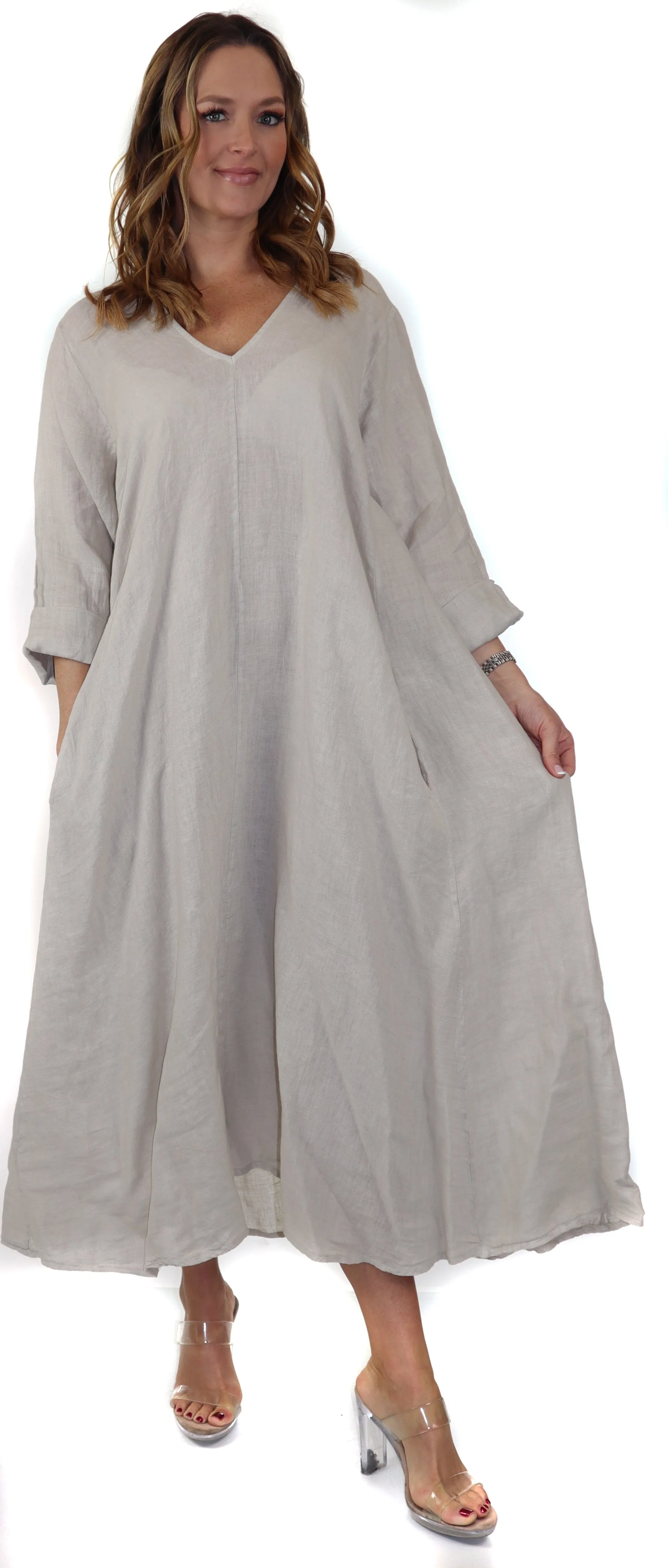 Womens Swing Maxi Dress, Loose Fitting, Made in Italy | Regular and Plus Sizes, 100% Linen