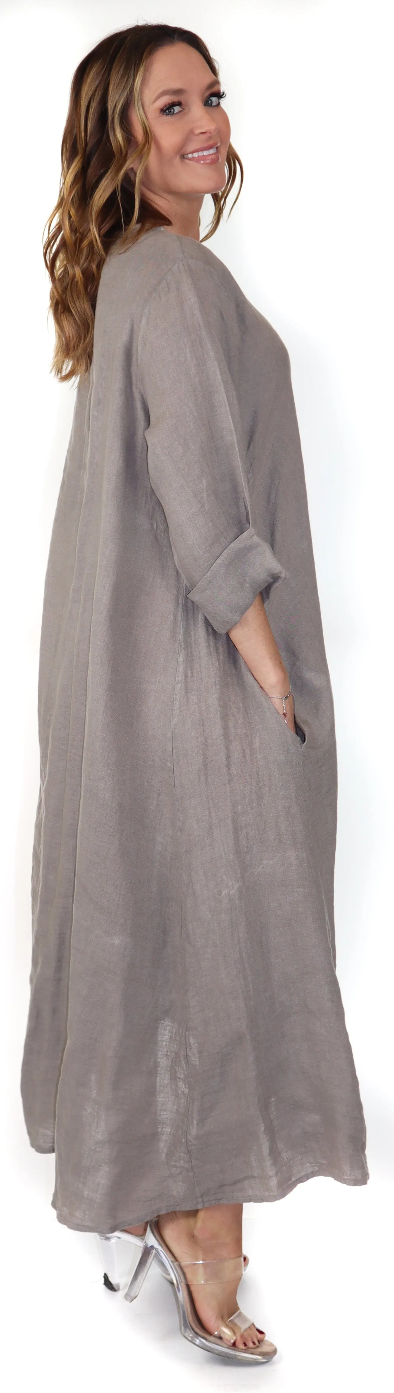 Womens Swing Maxi Dress, Loose Fitting, Made in Italy | Regular and Plus Sizes, 100% Linen