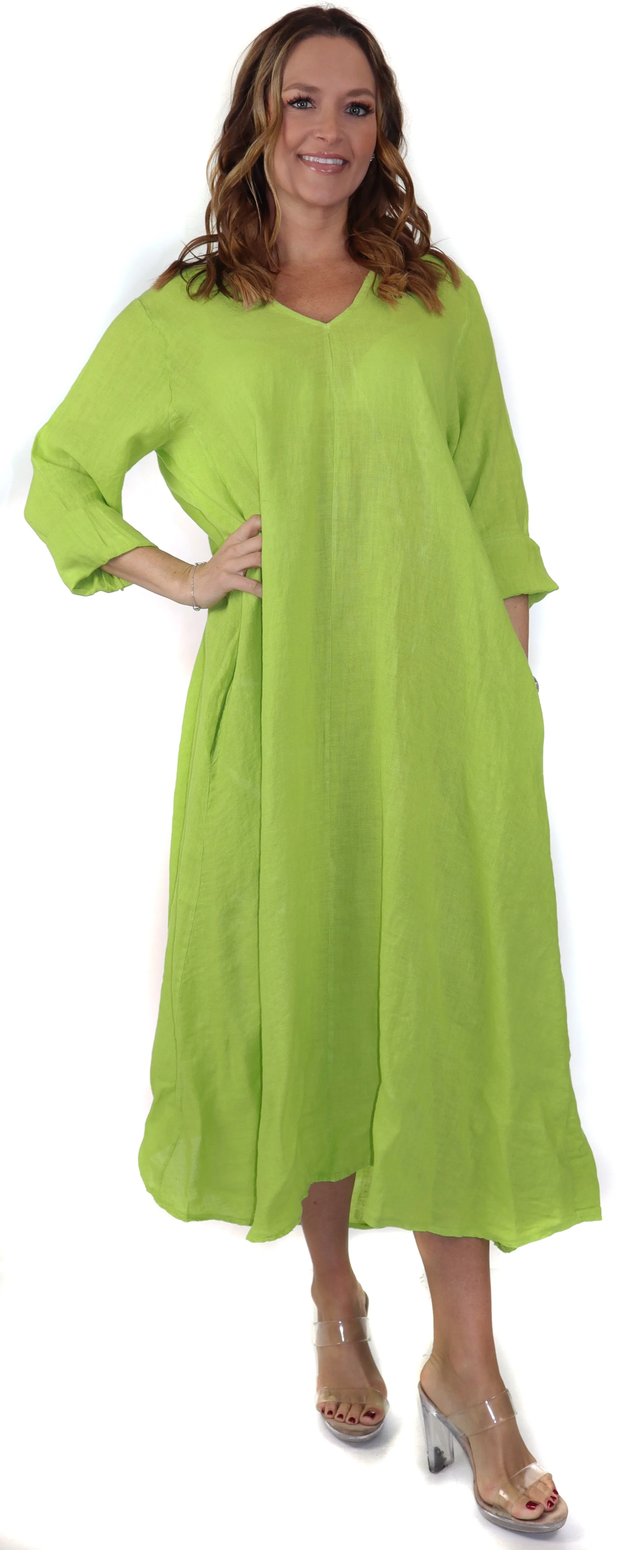 Womens Swing Maxi Dress, Loose Fitting, Made in Italy | Regular and Plus Sizes, 100% Linen
