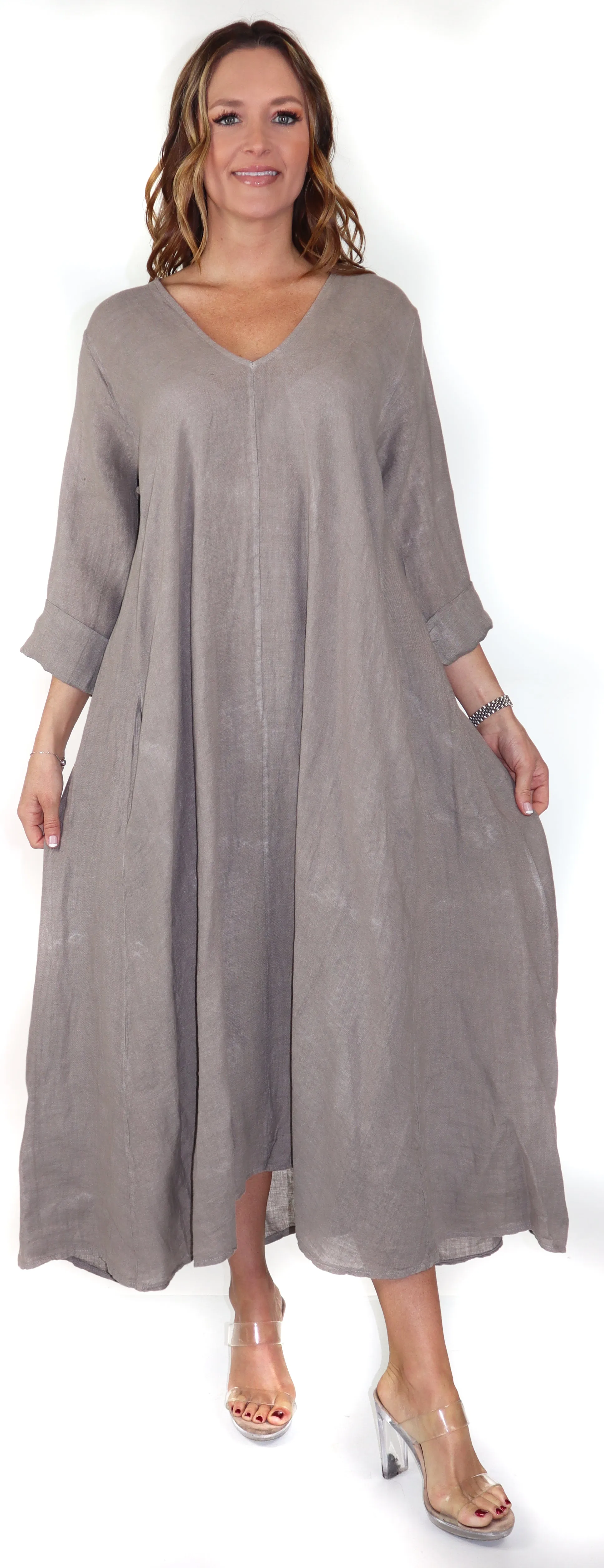 Womens Swing Maxi Dress, Loose Fitting, Made in Italy | Regular and Plus Sizes, 100% Linen